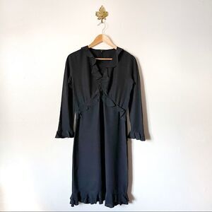 Gucci Black Ruffle A-line Midi dress 100% Silk